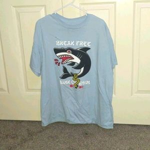 Traditional shark "break free sink or swim" t-shir